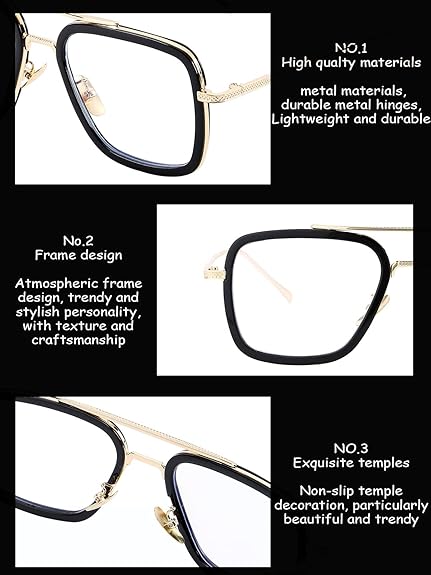 Onrtry Tony Stark - Lentes de bloqueo de luz azul para hombres y mujeres, montura de metal - Quierox - Tienda Online