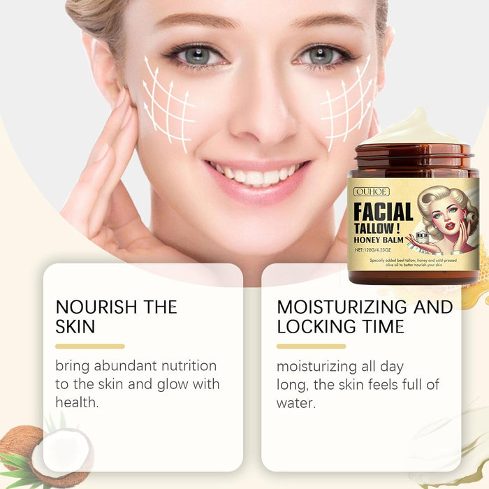 OUHOE Bálsamo de sebo y miel para cara, hidratante facial natural orgánico para hidratar - Quierox - Tienda Online