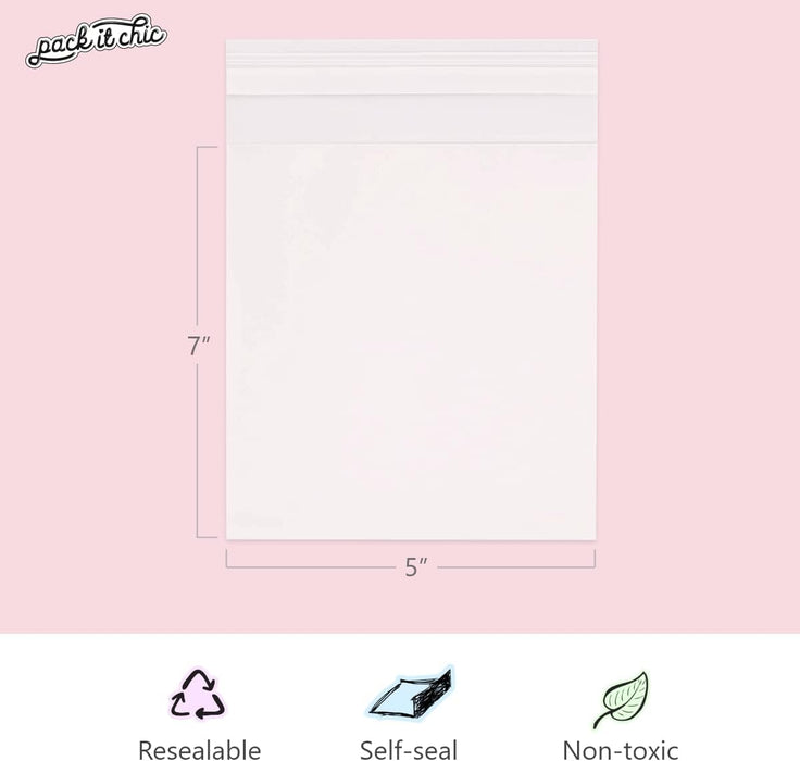 Pack It Chic - Bolsas de celofán transparentes sellables de 5” x 7” (paquete de 200), Autoadhesivas - Quierox - Tienda Online