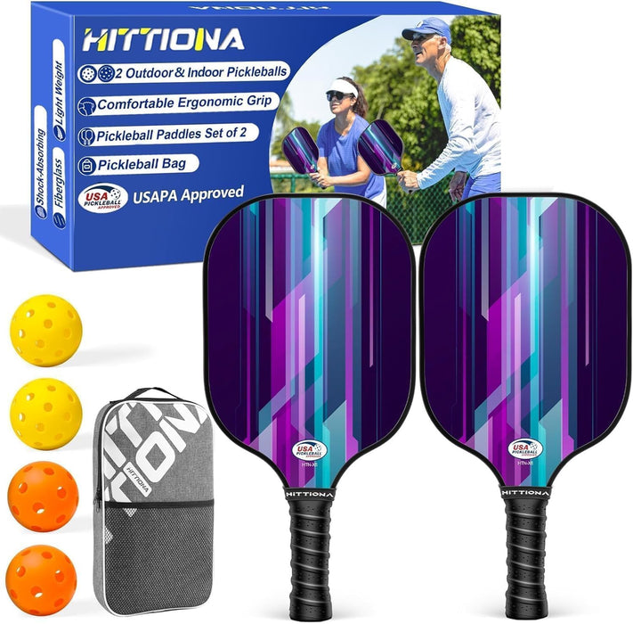 Paletas de pickleball - Juego de 2 palas de pickleball de fibra de vidrio, paquete de 2 con 4 bolas de pickleball - Quierox - Tienda Online