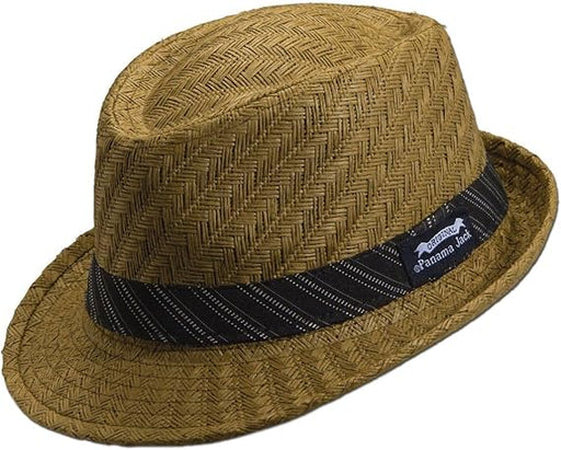 Panama Jack Tejido Toyo Fedora con banda negra a rayas - Quierox - Tienda Online
