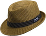 Panama Jack Tejido Toyo Fedora con banda negra a rayas - Quierox - Tienda Online