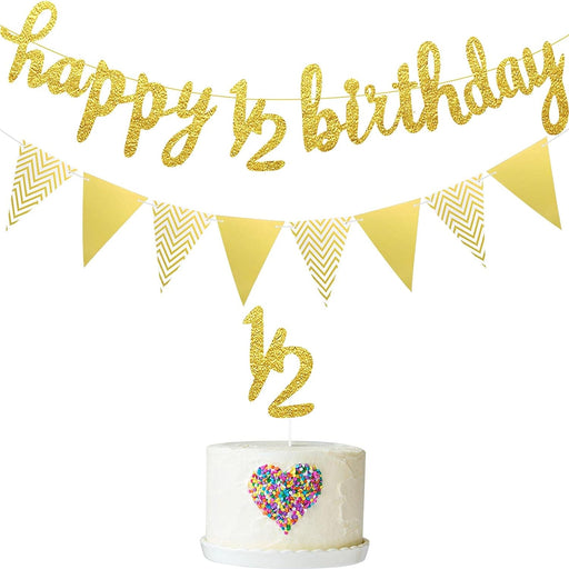 Pancarta de feliz cumpleaños 1/2 con purpurina para decoración de pastel de medio año - Quierox - Tienda Online