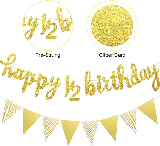 Pancarta de feliz cumpleaños 1/2 con purpurina para decoración de pastel de medio año - Quierox - Tienda Online