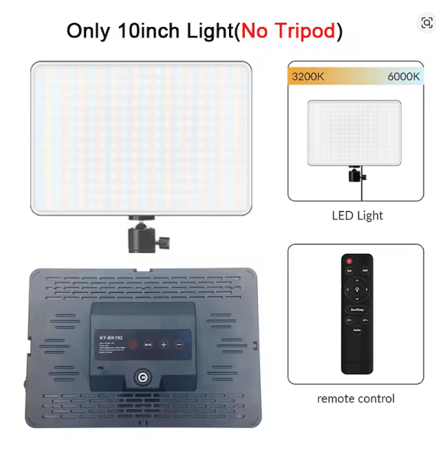 Panel de luz LED para vídeo de 10 pulgadas, enchufe europeo, 3200K - 6000K - Quierox - Tienda Online