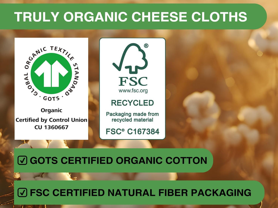 Paños de queso orgánicos, con certificación GOTS, grado 100, 91 x 91 cm, reutilizables, con bordes cerrados - Quierox - Tienda Online