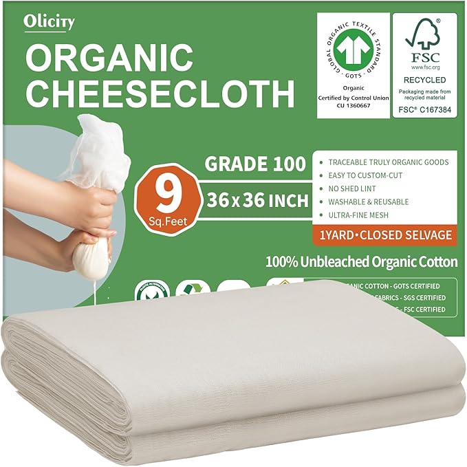 Paños de queso orgánicos, con certificación GOTS, grado 100, 91 x 91 cm, reutilizables, con bordes cerrados - Quierox - Tienda Online