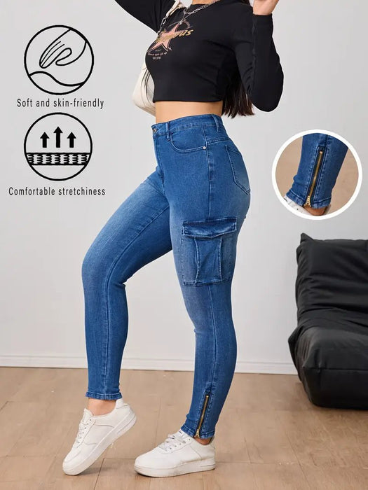 Pantalón Cargo de Mezclilla Elástica para Mujer, Cintura Alta y Efecto Levanta Glúteos - Quierox - Tienda Online