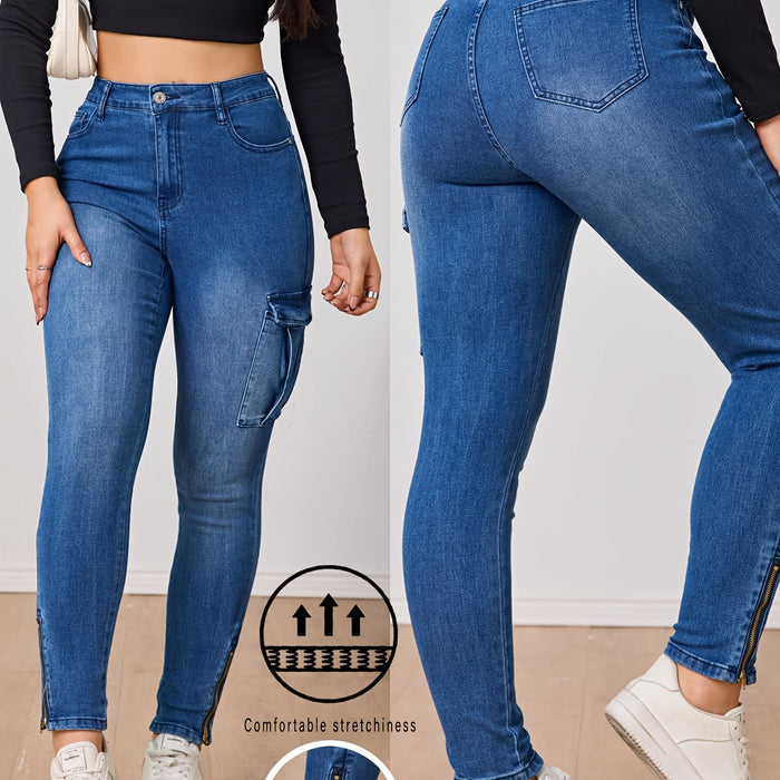 Pantalón Cargo de Mezclilla Elástica para Mujer, Cintura Alta y Efecto Levanta Glúteos - Quierox - Tienda Online