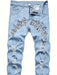 Pantalón vaquero ajustado rotos bordados, gráfico de letras estilo urbano para hombre - Quierox - Tienda Online