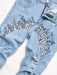 Pantalón vaquero ajustado rotos bordados, gráfico de letras estilo urbano para hombre - Quierox - Tienda Online