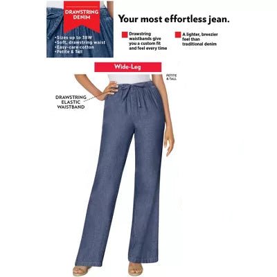 Pantalón vaquero ancho con cordón ajustable para mujer - Quierox - Tienda Online