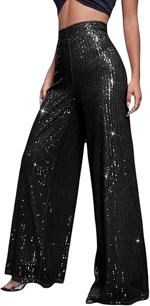 Pantalones anchos con lentejuelas brillantes para mujer, cintura alta, brillantes, para fiestas y clubes - Quierox - Tienda Online