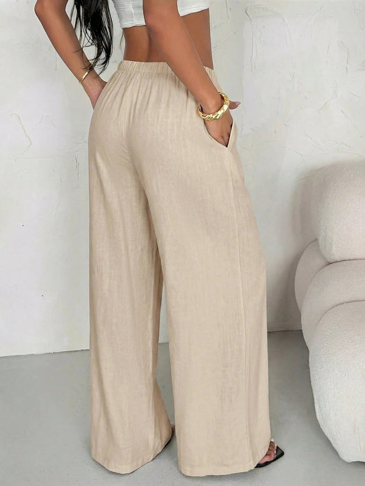 Pantalones casuales de lino de talle bajo y pierna recta para mujer - Quierox - Tienda Online