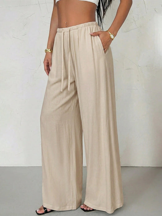 Pantalones casuales de lino de talle bajo y pierna recta para mujer - Quierox - Tienda Online