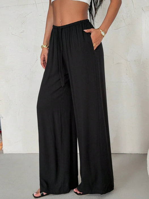 Pantalones casuales de lino de talle bajo y pierna recta para mujer - Quierox - Tienda Online