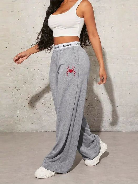 Pantalones casuales holgados de cintura alta para mujer con diseño de araña de dibujo - Quierox - Tienda Online