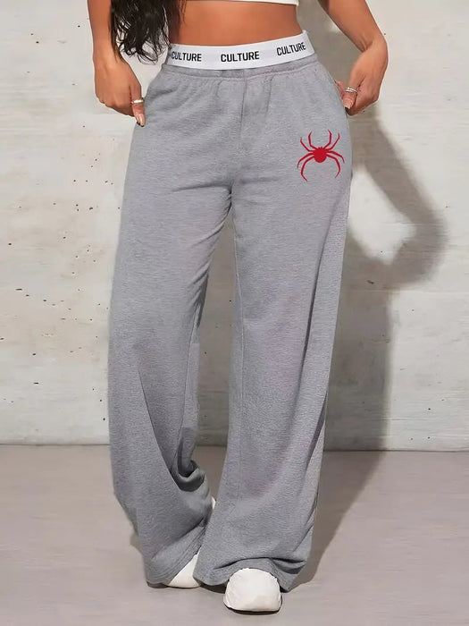 Pantalones casuales holgados de cintura alta para mujer con diseño de araña de dibujo - Quierox - Tienda Online