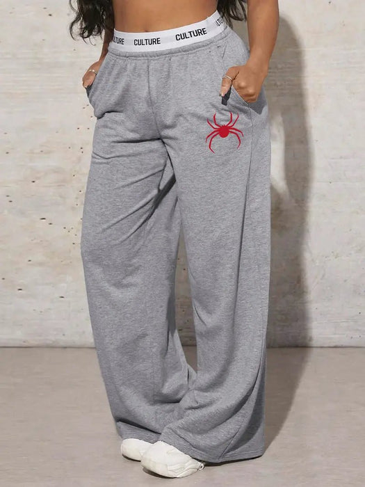 Pantalones casuales holgados de cintura alta para mujer con diseño de araña de dibujo - Quierox - Tienda Online