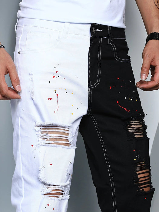 Pantalones con diseño de zanahoria y rotos con salpicaduras para hombre de Manfinity - Quierox - Tienda Online