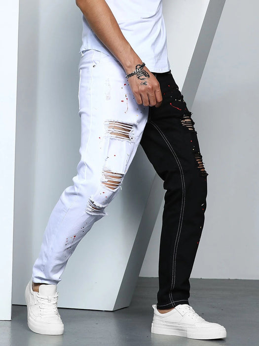 Pantalones con diseño de zanahoria y rotos con salpicaduras para hombre de Manfinity - Quierox - Tienda Online