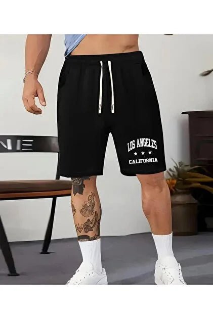 Pantalones cortos con cordón para hombre, estampado gráfico de Los Ángeles California - Quierox - Tienda Online