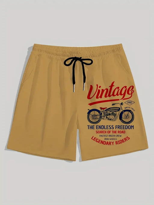 Pantalones Cortos Deportivos, Diseño Vintage con Estampado de Motocicleta - Quierox - Tienda Online
