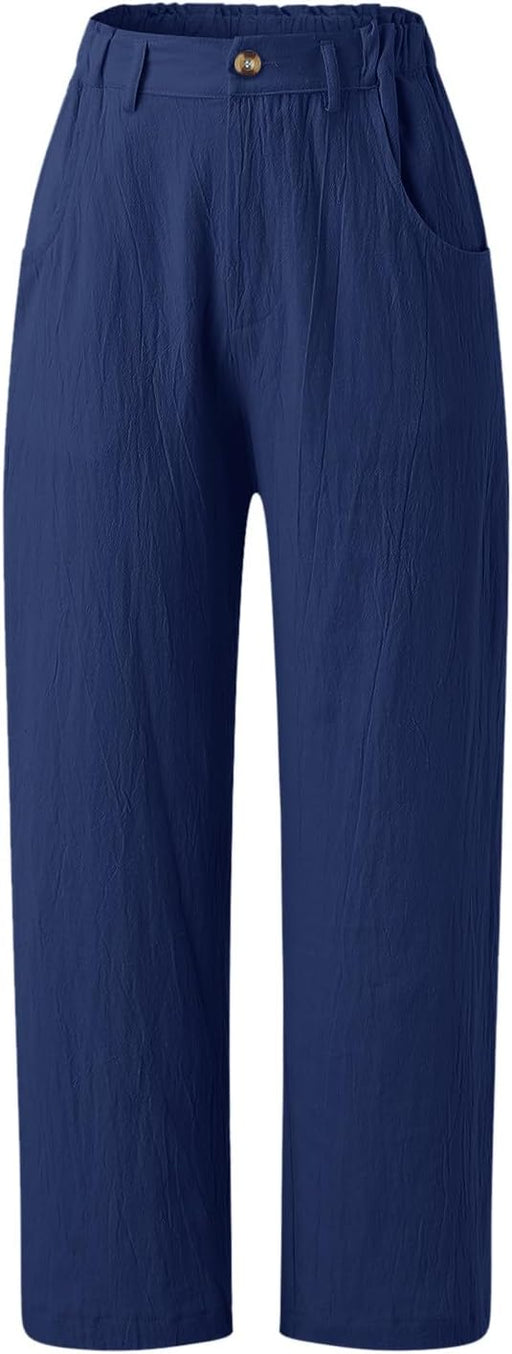 Pantalones largos casuales de color sólido con cremallera y botones elásticos en la cintura para mujer - Quierox - Tienda Online