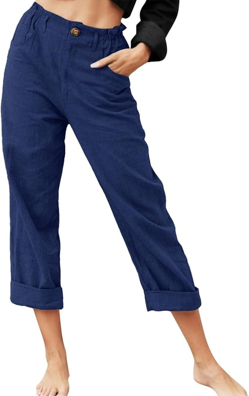 Pantalones largos casuales de color sólido con cremallera y botones elásticos en la cintura para mujer - Quierox - Tienda Online