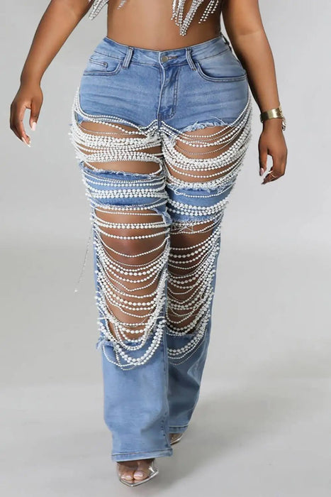 Pantalones vaqueros con perlas para mujer de estilo informal - Quierox - Tienda Online