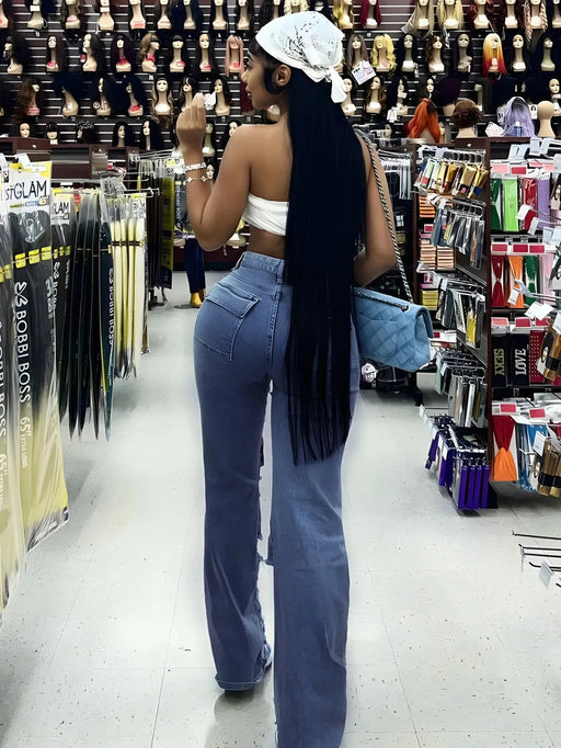 Pantalones vaqueros rasgados de pierna recta para mujer - Quierox - Tienda Online