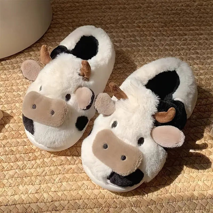 Pantuflas de felpa con diseño de vaca de dibujos animados, cálidas - Quierox - Tienda Online