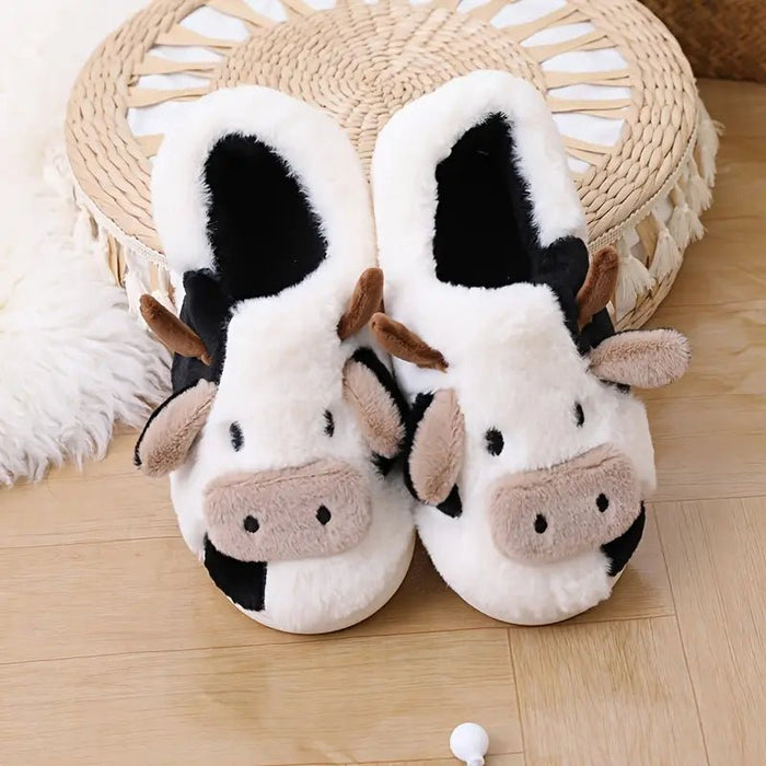 Pantuflas de felpa con diseño de vaca de dibujos animados, cálidas - Quierox - Tienda Online