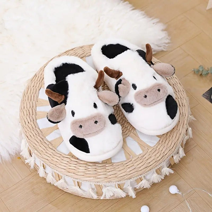 Pantuflas de felpa con diseño de vaca de dibujos animados, cálidas - Quierox - Tienda Online