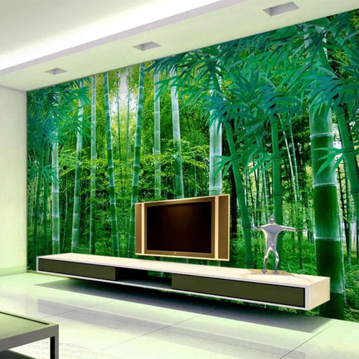 Papel tapiz fotográfico 3D de bosque de bambú verde esmeralda de bosque frondoso - Quierox - Tienda Online