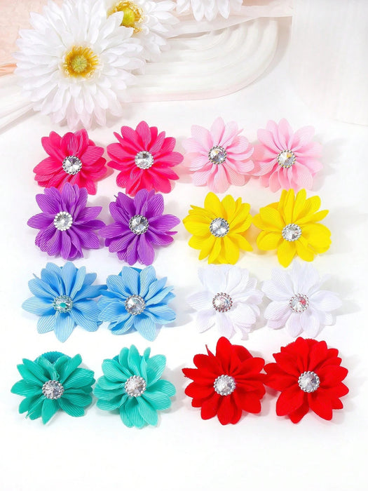 Paquete de 10 scrunchies de flores de unicolor para niñas - Quierox - Tienda Online