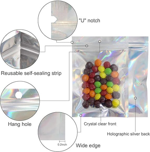 Paquete de 100 bolsas holográficas resellables Tamaño: 4 X 7 inches - Quierox - Tienda Online
