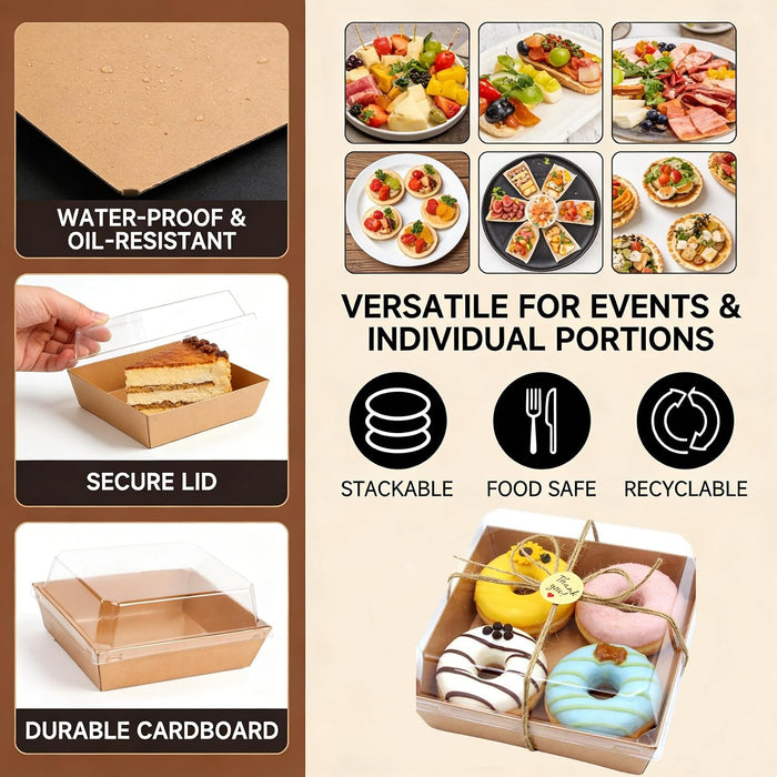 Paquete de 100 cajas de charcutería con tapas transparentes desechables para postres 5 x 5 x 2.6 pulgadas - Quierox - Tienda Online