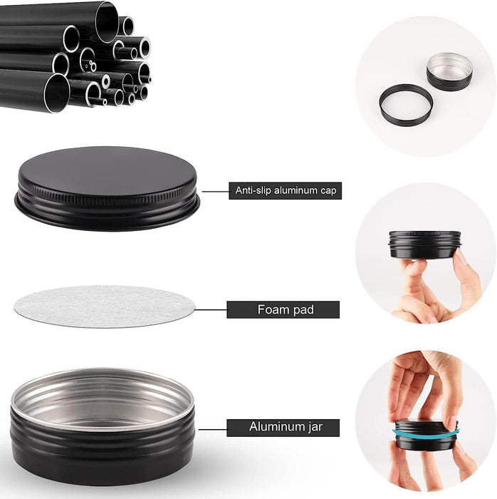 Paquete de 100 latas redondas con tapa de rosca, latas de metal de aluminio, recipientes - Quierox - Tienda Online