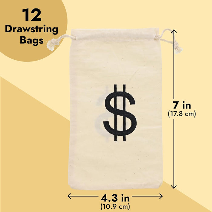 Paquete de 12 bolsas de regalo con cordón de signo de dólar - Quierox - Tienda Online