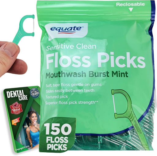 Paquete de 150 hilos dentales Equate Mint y tarjeta con consejos dentales Vital Volumes - Quierox - Tienda Online