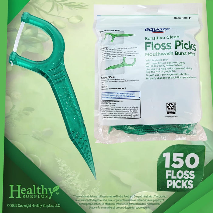 Paquete de 150 hilos dentales Equate Mint y tarjeta con consejos dentales Vital Volumes - Quierox - Tienda Online