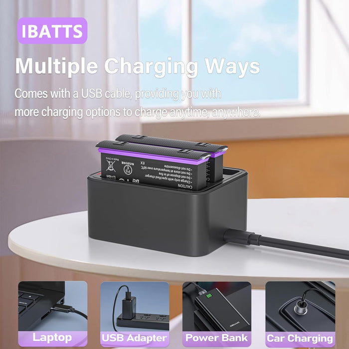 Paquete de 2 baterías de 2500 mAh y cargador rápido de 3 canales - Quierox - Tienda Online