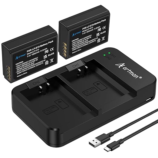 Paquete de 2 baterías LP - E10 Artman y cargador USB dual para cámaras digitales Canon EOS Rebel - Quierox - Tienda Online