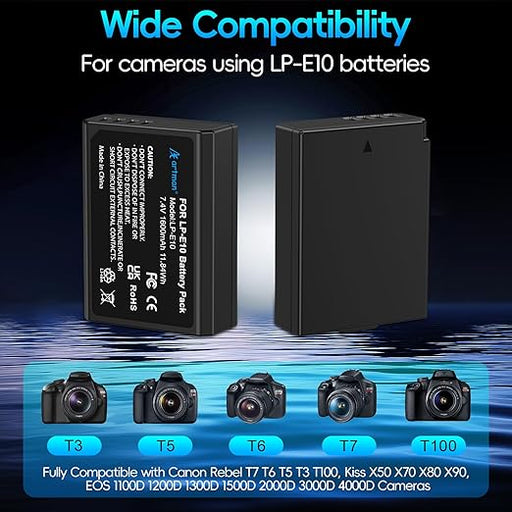 Paquete de 2 baterías LP - E10 Artman y cargador USB dual para cámaras digitales Canon EOS Rebel - Quierox - Tienda Online