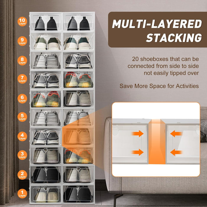 Paquete de 20 cajas de zapatos apilables organizadores de almacenamiento de zapatos de 9.9 x 6.9 x 4.2 pulgadas - Quierox - Tienda Online