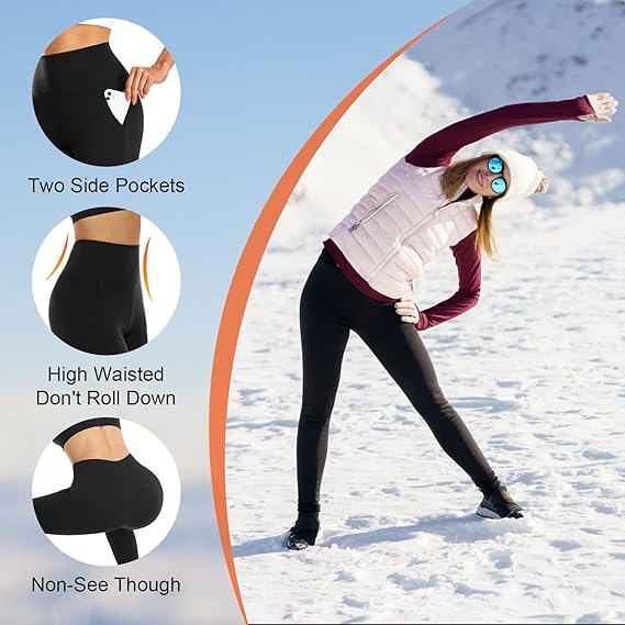 Paquete de 3 leggings con forro polar para mujer con bolsillos, pantalones de yoga cálidos - Quierox - Tienda Online