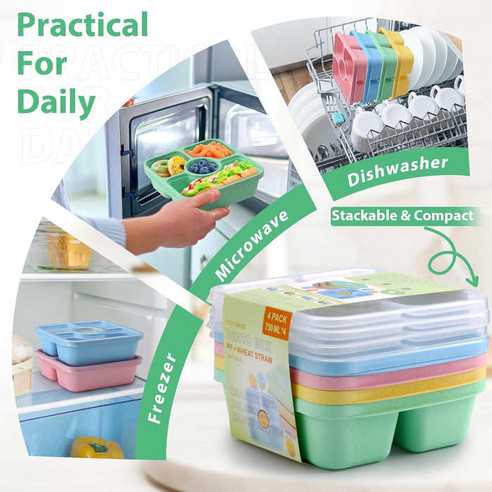 Paquete de 4 Contenedores Reutilizables de Caja de Aperitivos Bento para Adultos y Niños - Quierox - Tienda Online