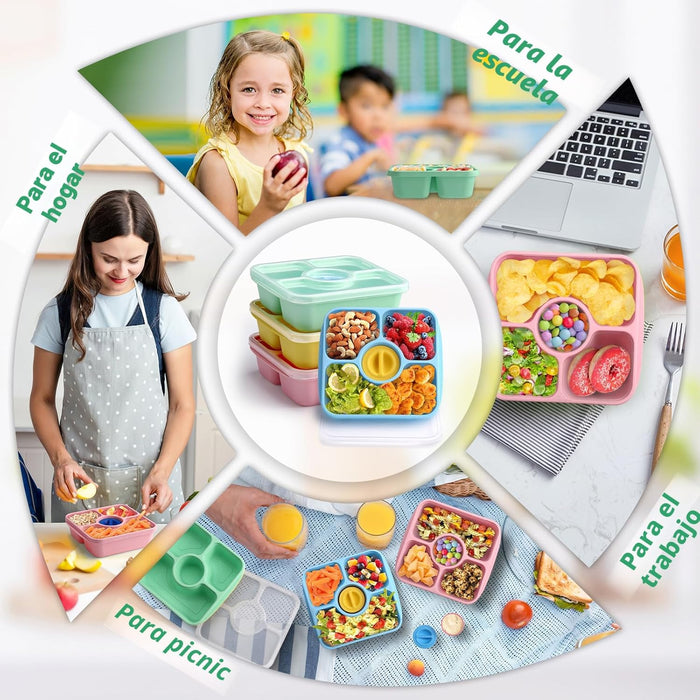 Paquete de 4 Contenedores Reutilizables de Caja de Aperitivos Bento para Adultos y Niños - Quierox - Tienda Online