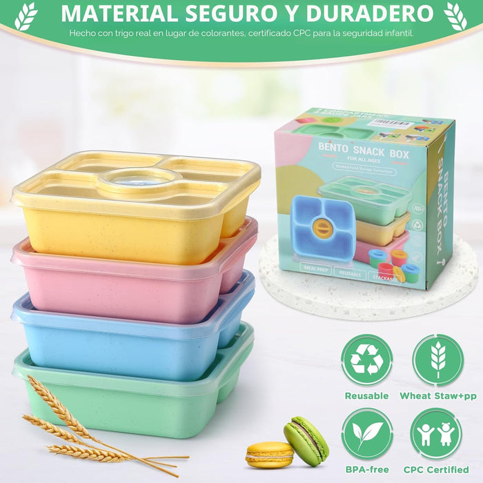 Paquete de 4 Contenedores Reutilizables de Caja de Aperitivos Bento para Adultos y Niños - Quierox - Tienda Online